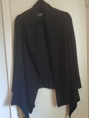 Angel Black Open-Front Draped Cardigan Sweater